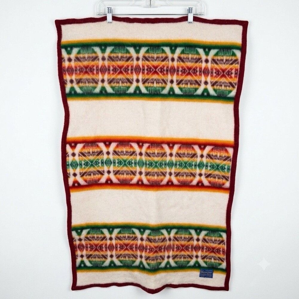 Vintage Pendleton Beaver State Wool Throw Blanket Crib Lap Robe Southwest 40x25